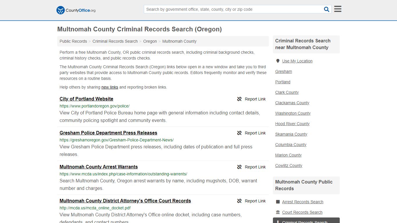 Multnomah County Criminal Records Search (Oregon) - County Office